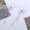 Orecchini a farfalla viola con catena dorata e pendenti a goccia d'acqua raffinati - Stile Nappa Goccia Oro Viola Rosa Sfumato