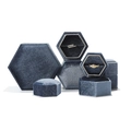 Dusty blue hexagonal velvet ring box with premium stitching for jewelry storage - Grey Blue