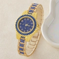 Elegant gold quartz watch with blue starry dial and sparkling blue rhinestones - 5-554 Gold Blue