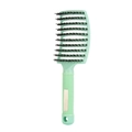 Curved boar bristle massage hairbrush in light green with anti-slip handle and black bristles - Mint Green With Bristles