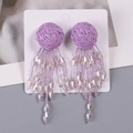 Handmade purple raffia woven earrings with dangling beaded tassel fringe - Purple Irregular Bead Tassel Drop Earrings