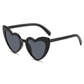 Gafas de sol de corazón de moda con montura negra brillante y lentes gris oscuro - Montura Negra Lente Gris