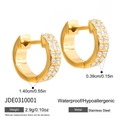 Detalle de pendientes de aro en acero inoxidable chapado en oro 18k con pedrería - Pendientes en U de Strass Dorados Finos (JDE0310001)