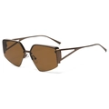 Detail of bronze metal hollow triangle temples and geometric lens on half-frame sunglasses - Bronze/Brown