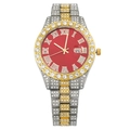 Luxury women's quartz watch with red dial, calendar feature and full crystal decoration - Red Dial Two-tone Gold