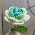 Handmade crochet rose with white and cyan gradient petals for home decoration - Round Leaf Gradient Cyan