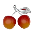 DIY cherry fruit alloy pendant with red enamel finish and silver stem for jewelry making - 1Pc White K Red Yellow Double Color Resin 3D Single Leaf Large Cherry (38x35mm)