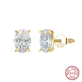 Elegant S925 sterling silver oval stud earrings with green zircon in golden finish - 4x6MM / Oval Cut-Gold