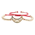 Verstellbares goldenes MOM Mond-Armband mit bunten Zirkonia und roter Kordel - Rotes Seil Mond MOM