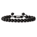 Natural volcanic stone beaded bracelet with tiger eye stones and adjustable cord for men - 8MM Polished Onyx
