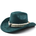 Dark green faux suede cowboy hat with bull skull pendant and woven rivet band decoration - M(56-58cm) / Dark Green
