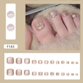 Champagneroze cat-eye plaknagels voor tenen met gouden glitters, set van 24 stuks F143 - Gouden Kattenoog (Lijmtype) (F143)