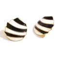 Ovale gestreifte Segel-Ohrringe in Schwarz-Weiß-Emaille mit 18K Gold beschichtetem Edelstahl - Segelform Emaille (Schwarz Weiß) / Gold Schwarz und Weiß