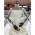 White bridal wedding dress featuring elegant pearl-decorated sheer puff lantern sleeves - ST183 Pearl Long Sleeves