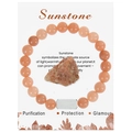 Natural orange Sunstone beaded bracelet displayed on a descriptive gift card presentation - Style With Metal Tag / Sunstone