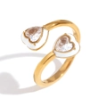 Anello a nodo placcato oro 18K con cuore in smalto bianco e zircone brillante - Cuore Smalto Simmetrico Con Diamanti Aperto (R5005) / Oro-Bianco