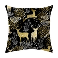 Black Christmas pillowcase featuring elegant gold and white reindeer and floral print - Style 13 / 18x18 Inch