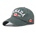 Detail of embroidered Canada letters and flag on washed dark green cotton baseball cap - Adjustable / Washed Dark Green