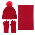Red 3-piece winter set with checkered knit hat, scarf and gloves for men and women - 317 China Red 3-Piece Set (Checkerboard Pattern)
