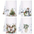 Set of 4 Christmas microfiber kitchen towels featuring festive watercolor prints and motifs - Design 27 (4PCS)