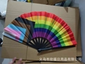 Foldable Progress Pride rainbow hand fan featuring vibrant stripes and black ribs - Black 10-inch Extra Large 34CM Peace Fan