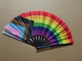 Foldable Progress Pride rainbow hand fan featuring vibrant stripes and black ribs - Black 10-inch Extra Large 34CM Peace Fan