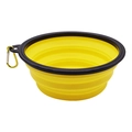 Portable bright yellow collapsible silicone pet bowl with black rim and golden carabiner clip - Black Frame Without Hook 350ML / Yellow