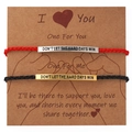 Coffret de bracelets de couple tressés rouge et noir avec barre en métal gravée - Ensemble de Couple avec Carte Cadeau (JS-S25111504A-P)