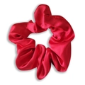 Glossy bright red satin fabric scrunchie with soft silk texture and pleated design - Bright Red