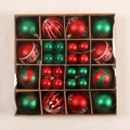 Christmas tree ornaments set in red and green finish with snowflake and house patterns - Red + Green 44PCS Gift Box Set