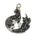 Black enamel cat charm with gold trim and white accents for DIY jewelry making - Nine-tailed Fox