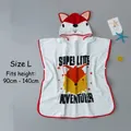 White cotton baby bathrobe with red trim and cute fox cartoon print, size L cape style - Cute Fox