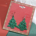 Sparkly green Christmas tree hook earrings with glitter finish on a festive backdrop - 10 Green Christmas Tree