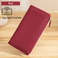 Genuine leather long zip wallet for women in deep red finish with RFID protection - Burgundy