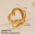 Adjustable golden heart ring in hammered stainless steel texture, 2.4g lightweight design - Hammered Heart 560 / Gold