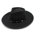 Vintage black wide brim wool fedora hat with studded leather band decoration - M (56-58cm) / Black