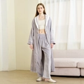 Ensemble pyjama en polaire corail gris épais avec peignoir long et pantalon assorti - M / Robe + Pantalon / Gris argenté [Femmes]