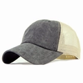 Cappellino trucker retrò in cotone lavato antracite con rete beige regolabile - Regolabile / Nero