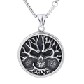 Silver skull tree pendant in stainless steel with square pearl chain for men - Steel Color Pendant (Without Chain) (D0204)
