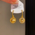 Vintage 925 silver gold-plated eight-pointed star earrings with zircon and price tag - Earrings-Gold-White-925 Sterling Silver Earring Post