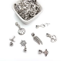 DIY jewelry charm set with vintage silver alloy hearts, wings, and shell pendants - Alloy Pendants (15396) / Antique Silver (15396-15g)
