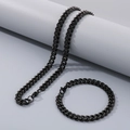 Ensemble collier et bracelet maille cubaine en acier inoxydable noir avec fermoir mousqueton - 8mm / 20cm / Noir