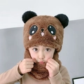 Cagoule peluche marron pour enfant avec visage mignon et écharpe intégrée - café