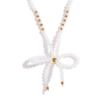 Elegant beaded necklace with white faceted crystals and a golden bow pendant - White (N3260)