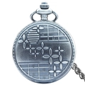 Vintage silver quartz pocket watch with embossed floral patterns and a metal chain - Antique Silver - Lantern Pattern Relief