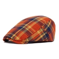 Men's thin cotton flat cap featuring vibrant orange and blue checkered plaid pattern - Adjustable / Orange Plaid