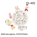 White silicone mold featuring fairy tale shapes like girl, horse, and train with dimensions - Cartoon Fairy Tale Style (15-405) / Gray