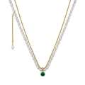 Double-layered S925 silver necklace with white pearls and a green gemstone pendant - Gold Double Layer Emerald Pendant(30起订-GPN30-14k)