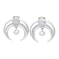 Silver horn crescent stud earrings with micro-set cubic zirconia in retro hip-hop style - Platinum