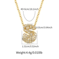 Macro view of gold plated letter S necklace with cubic zirconia and size dimensions - Letter S Style (KN0422-S)